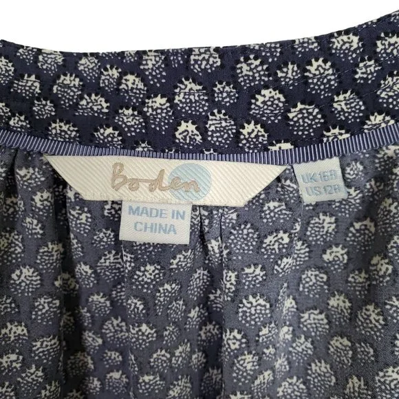 Boden Size 12 12R Blouse Peasant Boho Puff Sleeve Ribbon Tie Keyhole Blouson - Picture 7 of 7